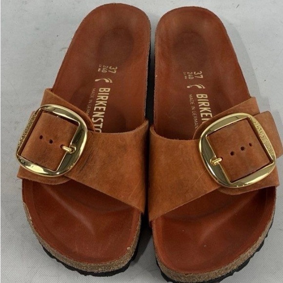 Birkenstock Shoes - Birkenstock Madrid Slide Sandals with Gold Big Buckles
